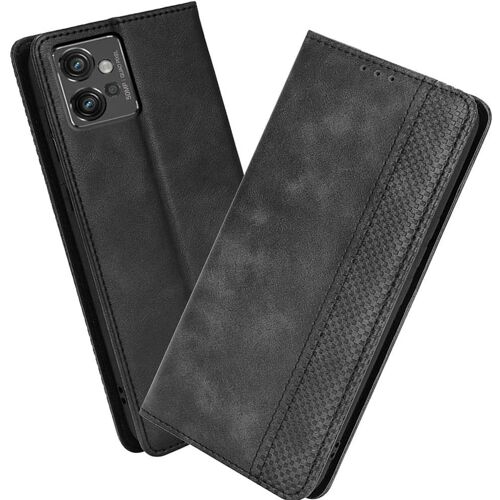KAL-Housse Pour Telephone Motorola Moto G32 Etui, Pu/Tpu Retourner Cuir Coque Magnétique Portefeuille, Noir