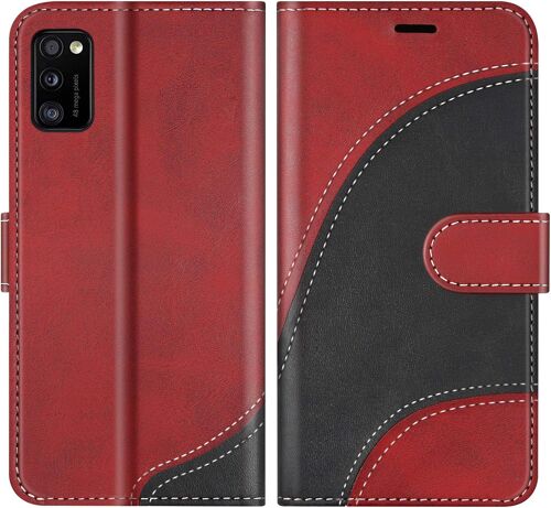 SJZG-Coque Pour Galaxy A41, Portefeuille Etui En Cuir Pu, Magnétique Protection Housse Coque Pour Samsung Galaxy A41, Rouge