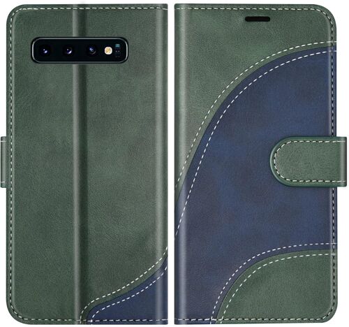 SJZG-Coque Pour Samsung Galaxy S10 Plus, Portefeuille Etui En Cuir Pu, Magnétique Protection Housse Coque Pour Galaxy S10 Plus, Vert