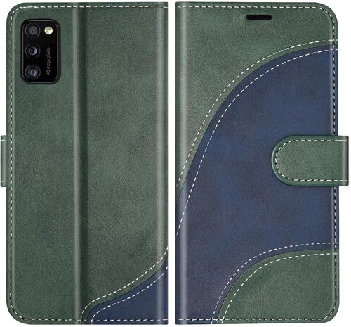 SJZG-Coque Pour Galaxy A41, Portefeuille Etui En Cuir Pu, Magnétique Protection Housse Coque Pour Samsung Galaxy A41, Vert