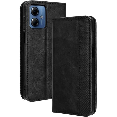 KAL-Housse Pour Telephone Motorola Moto G14 Etui, Pu/Tpu Retourner Cuir Coque Magnétique Portefeuille, Noir
