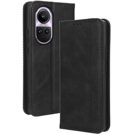 Kal-Housse Pour Telephone Oppo Reno 10 Pro 5g Etui, Pu/Tpu Retourner Cuir Coque Magnétique Portefeuille, Noir