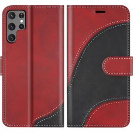 Sjzg-Coque Pour Galaxy S22 Ultra, Portefeuille Etui En Cuir Pu, Magnétique Protection Housse Coque Pour Samsung Galaxy S22 Ultra, Rouge