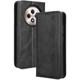 Kal-Housse Pour Telephone Oppo Reno 12 Fs 4g Etui, Pu/Tpu Retourner Cuir Coque Magnétique Portefeuille, Noir