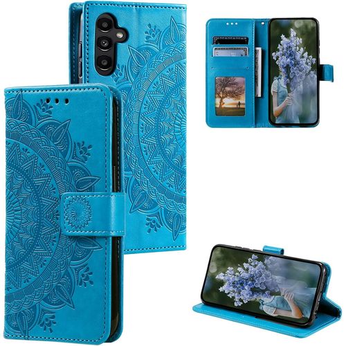 Coque Samsung Galaxy A15 (4g/5g) - Étui Portefeuille En Pu Bleu Avec Fermeture Magnétique Intégrée, Coque Intérieure Pc Anti-Rayures Et Support Mains¿Libres