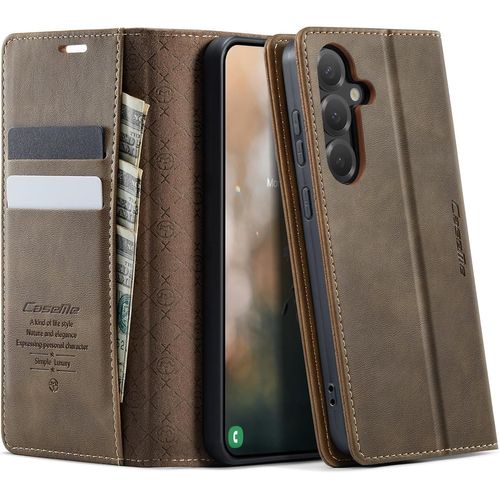 Kal-Coque Pour Samsung Galaxy S25 5g Avec Rabat Housse Premium En Cuir Etui Protection Pochette Portefeuille Clapet Porte Carte Magnétique Flip Étui Pour Samsung Galaxy S25 6,2'' - Brun