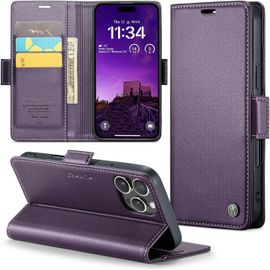 Kal-Coque Pour Iphone 16 Pro Max, Étui Housse En Rfid Protection Premium Pu Cuir Portefeuille Rabat Case Magnétique Stand Antichoc, Étui Case Pour Iphone 16 Pro Max, Violet