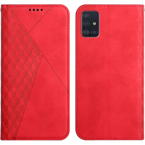SJZG-Coque Pour Samsung Galaxy A51, Premium Flip Housse Étui Protection Rabat Clapet Portefeuille Phone Cover Magnétique [Porte Cartes] Antichoc Béquille Cover (Rouge)