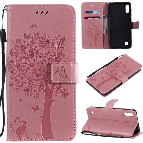 Sjzg-Coque Pour Samsung Galaxy A10/M10, Etui Samsung A10/M10, Antichoc Tpu Housse Cuir Flip Case Portefeuille Etui Rabat [Magnétique] Coque De Protection Fentes Pour Cartes Cover (Rose)