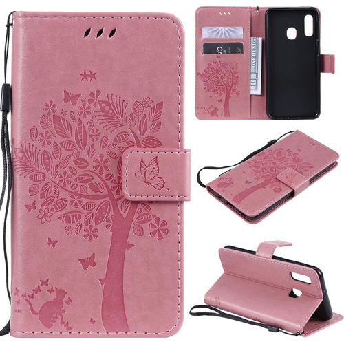 Sjzg-Coque Pour Samsung Galaxy A20e/A10e, Etui Samsung A20e/A10e, Antichoc Tpu Housse Cuir Flip Case Portefeuille Etui Rabat [Magnétique] Coque De Protection Fentes Pour Cartes (Rose)