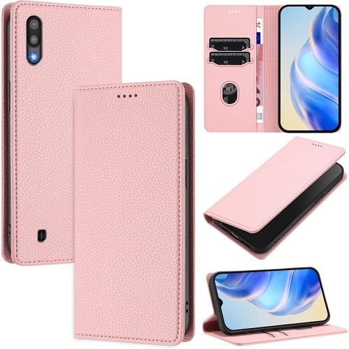 Sjzg-Coque Pour Samsung Galaxy A10, Rfid Blocage Portefeuille Etui À Rabat, Housse En Cuir Pu Pour Samsung A10, Rose