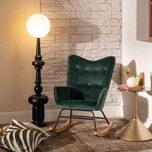 Fauteuil À Bascule Scandinave Velours Vert