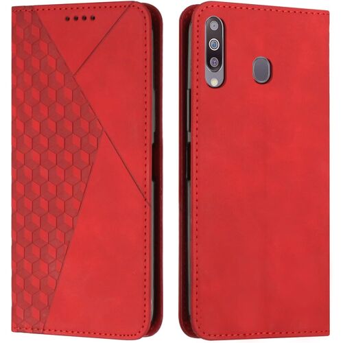 KAL-Coque Pour Samsung Galaxy A20S, Premium Flip Housse Étui Protection Rabat Clapet Portefeuille Phone Cover Magnétique [Porte Cartes] Antichoc Béquille Cover (Rouge)