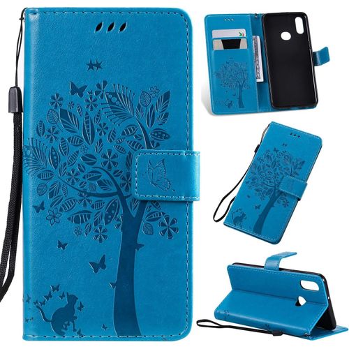 Coque Pour Samsung Galaxy A10s/M01s, Etui Samsung A10s/M01s, Antichoc Tpu Housse Cuir Flip Case Portefeuille Etui Rabat [Magnetique] Coque De Protection Fentes Pour Cartes(Bleu)