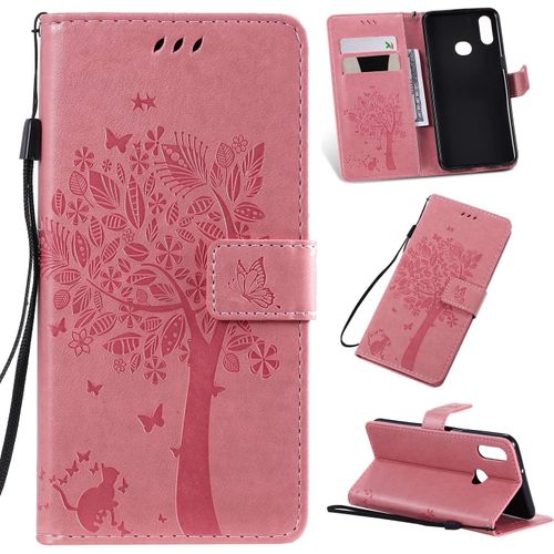 Coque Pour Samsung Galaxy A10s/M01s, Etui Samsung A10s/M01s, Antichoc Tpu Housse Cuir Flip Case Portefeuille Etui Rabat [Magnetique] Coque De Protection Fentes Pour Cartes(Rose)