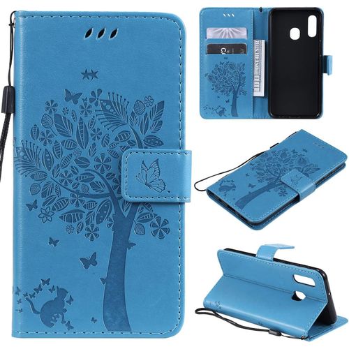 Sjzg-Coque Pour Samsung Galaxy A20e/A10e, Etui Samsung A20e/A10e, Antichoc Tpu Housse Cuir Flip Case Portefeuille Etui Rabat [Magnétique] Coque De Protection Fentes Pour Cartes (Bleu)