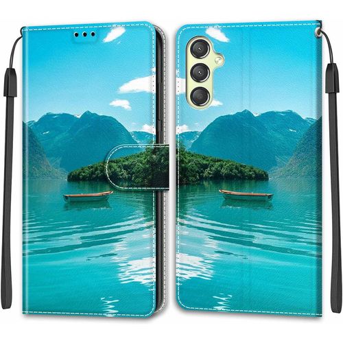 Kal-Coque Samsung Galaxy A24 4g, Housse Samsung A24 4g, Etui Premium Housse En Cuir Pochette Protection Portefeuille Rabat Clapet Case Porte Carte Magnétique Étui Antichoc Cover (Bateau)