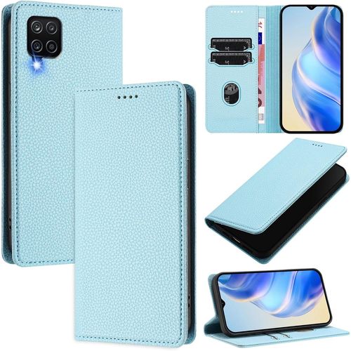 Sjzg-Coque Pour Samsung Galaxy A12 4g / Galaxy M12, Rfid Blocage Portefeuille Etui À Rabat, Housse En Cuir Pu Pour Samsung A12 4g / Galaxy M12, Bleu