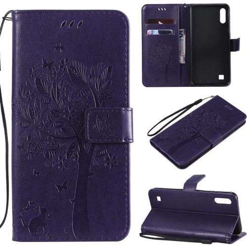 Sjzg-Coque Pour Samsung Galaxy A10/M10, Etui Samsung A10/M10, Antichoc Tpu Housse Cuir Flip Case Portefeuille Etui Rabat [Magnétique] Coque De Protection Fentes Pour Cartes Cover (Violet)