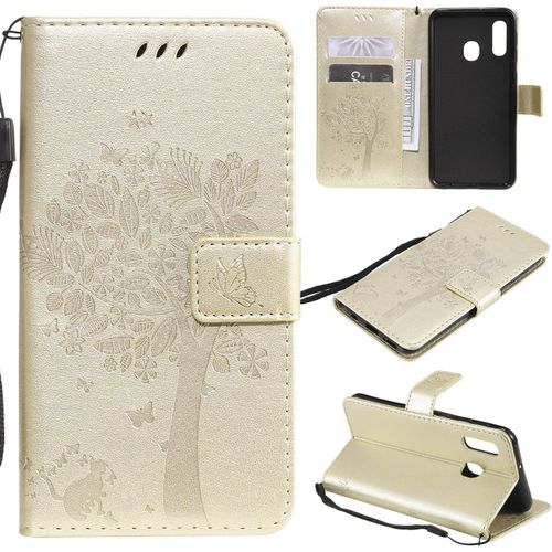 Sjzg-Coque Pour Samsung Galaxy A20e/A10e, Etui Samsung A20e/A10e, Antichoc Tpu Housse Cuir Flip Case Portefeuille Etui Rabat [Magnétique] Coque De Protection Fentes Pour Cartes (Or)