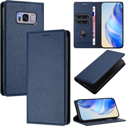 SJZG-Coque Pour Samsung Galaxy S8, Rfid Blocage Portefeuille Etui À Rabat, Housse En Cuir Pu Pour Samsung S8, Bleu Foncé