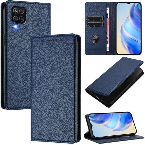 Coque Pour Samsung Galaxy A12 4g / Galaxy M12, Rfid Blocage Portefeuille Etui À Rabat, Housse En Cuir Pu Pour Samsung A12 4g / Galaxy M12, Bleu Foncé