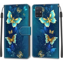 Kal-Coque Samsung Galaxy A51 4g/M40s, Housse Samsung A51 4g/M40s, Etui Housse En Cuir Pochette Protection Portefeuille Rabat Clapet Case Porte Carte Magnétique Étui Antichoc Cover (Papillon 4)