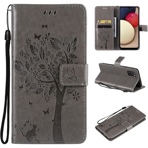 Coque Pour Samsung Galaxy A03s, Etui Samsung A03s, Antichoc Tpu Housse Cuir Flip Case Portefeuille Etui Rabat [Magnétique] Coque De Protection Fentes Pour Cartes Cover (Gris)