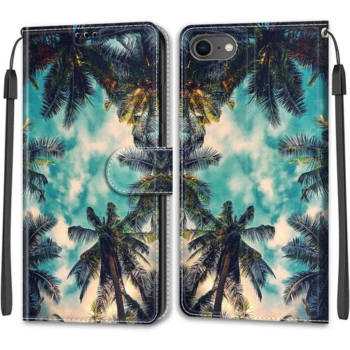 Coque portefeuille en cuir avec rabat magnétique, support inclinable et 2 emplacements cartes - Compatible iPhone SE (2022) / SE (2020) / iPhone 8 / iPhone 7