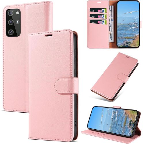 KAL-Coque Pour Samsung Galaxy S20 Plus, Antichoc Magnetique Étui À Rabat Avec Porte Cartes, Portefeuille Housse En Cuir Pu Coque Pour Samsung S20 Plus, Rose
