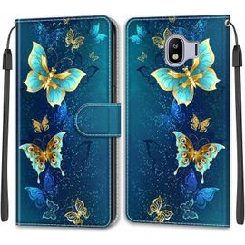 Kal-Coque Samsung Galaxy J4 2018/J400, Housse Samsung J4 2018/J400, Etui Housse En Cuir Pochette Protection Portefeuille Rabat Clapet Case Porte Carte Magnétique Étui Antichoc Cover (Papillon 4)