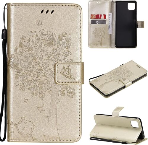 Coque Pour Samsung Galaxy A22 5G, Etui Samsung A22 5G, Antichoc Tpu Housse Cuir Flip Case Portefeuille Etui Rabat [Magnétique] Coque De Protection Fentes Pour Cartes Cover (Or)