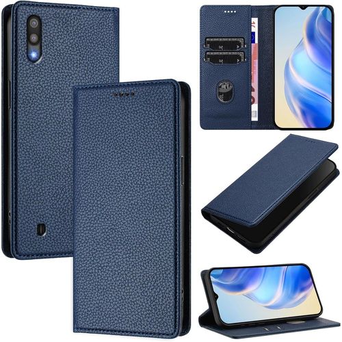 Coque Pour Samsung Galaxy A10, Rfid Blocage Portefeuille Etui À Rabat, Housse En Cuir Pu Pour Samsung A10, Bleu Foncé
