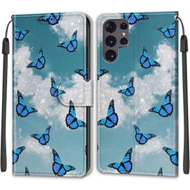 Kal-Coque Samsung Galaxy S22 Ultra, Housse Samsung S22 Ultra, Etui Housse En Cuir Pochette Protection Portefeuille Rabat Clapet Case Porte Carte Magnétique Étui Antichoc Cover (Papillon 2)
