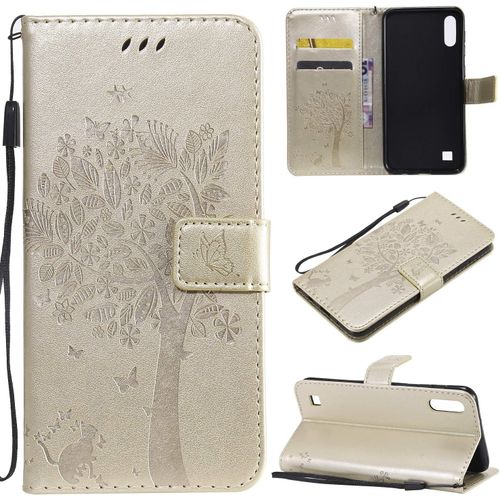 Sjzg-Coque Pour Samsung Galaxy A10/M10, Etui Samsung A10/M10, Antichoc Tpu Housse Cuir Flip Case Portefeuille Etui Rabat [Magnétique] Coque De Protection Fentes Pour Cartes Cover (Or)