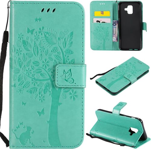 KAL-Coque Pour Samsung Galaxy A6 2018, Etui Samsung A6 2018, Antichoc Tpu Housse Cuir Flip Case Portefeuille Etui Rabat [Magnétique] Coque De Protection Fentes Pour Cartes Cover (Vert)