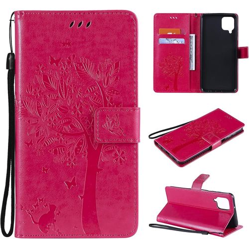 Coque Pour Samsung Galaxy A12/M12, Etui Samsung A12/M12, Antichoc Tpu Housse Cuir Flip Case Portefeuille Etui Rabat [Magnétique] Coque De Protection Fentes Pour Cartes Cover (Rosé)
