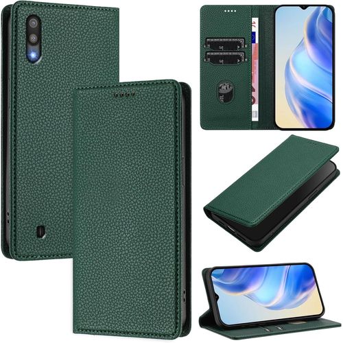 Sjzg-Coque Pour Samsung Galaxy A10, Rfid Blocage Portefeuille Etui À Rabat, Housse En Cuir Pu Pour Samsung A10, Vert Foncé