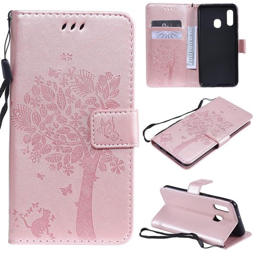 Sjzg-Coque Pour Samsung Galaxy A20e/A10e, Etui Samsung A20e/A10e, Antichoc Tpu Housse Cuir Flip Case Portefeuille Etui Rabat [Magnétique] Coque De Protection Fentes Pour Cartes (Or Rose)