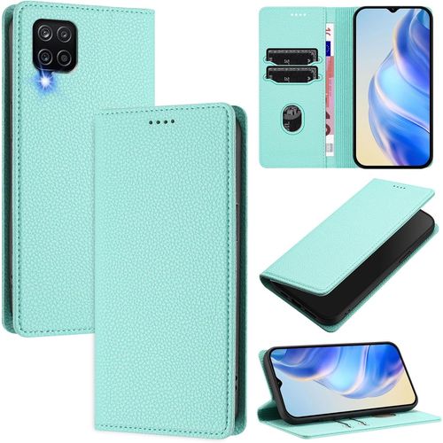 Kal-Coque Pour Samsung Galaxy A12 4g / Galaxy M12, Rfid Blocage Portefeuille Etui À Rabat, Housse En Cuir Pu Pour Samsung A12 4g / Galaxy M12, Vert