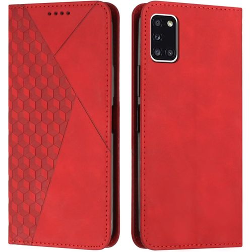 Sjzg-Coque Pour Samsung Galaxy A31, Premium Flip Housse Étui Protection Rabat Clapet Portefeuille Phone Cover Magnétique [Porte Cartes] Antichoc Béquille Cover (Rouge)