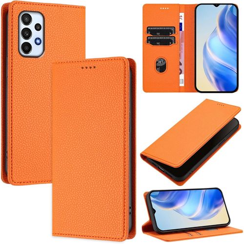 TRAHOO-Coque pour Samsung Galaxy A23 4G / 5G, RFID Blocage Portefeuille Etui à Rabat, Housse en Cuir PU pour Samsung A23 4G / 5G, Orange