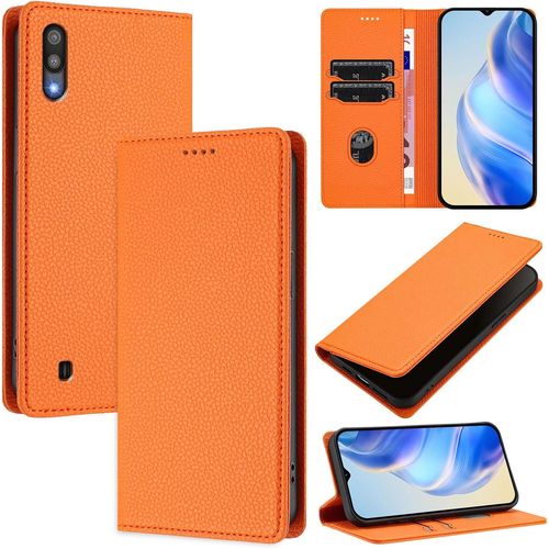 Coque Pour Samsung Galaxy A10, Rfid Blocage Portefeuille Etui À Rabat, Housse En Cuir Pu Pour Samsung A10, Orange