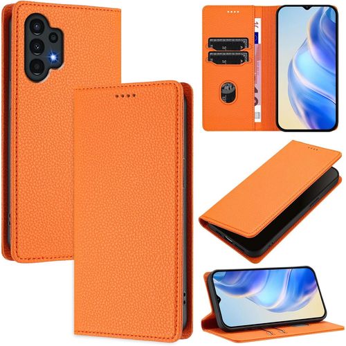 Kal-Coque Pour Samsung Galaxy A04s / Galaxy A13 5g / Galaxy A13 4g, Rfid Blocage Portefeuille Etui À Rabat, Housse En Cuir Pu Pour Samsung A04s / Galaxy A13 5g / A13 4g, Orange