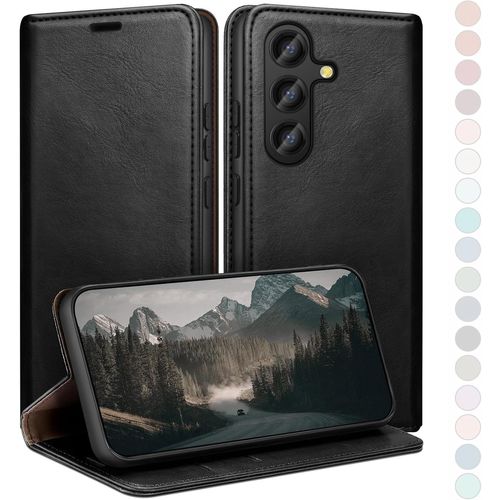 Kal-Coque Pour Samsung Galaxy S25 Avec Rfid Blocage Etui À Rabat En Cuir De Premium,Fentes Pour Cartes,Coques De Case,Cover À Rabat Pour Samsung S25 Portefeuille Le Noir
