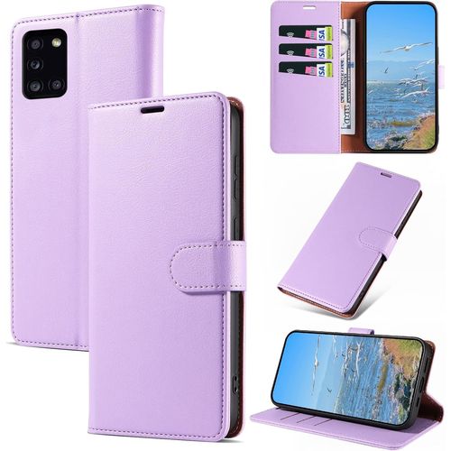 Sjzg-Coque Pour Galaxy A31, Antichoc Magnetique Étui À Rabat Avec Porte Cartes, Portefeuille Housse En Cuir Pu Pour Samsung Galaxy A31, Violet