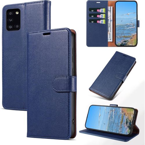 Sskal-Coque Pour Galaxy A31,Antichoc Magnetique Étui À Rabat Avec Porte Cartes,Portefeuille Housse En Cuir Pu Pour Samsung Galaxy A31,Bleu