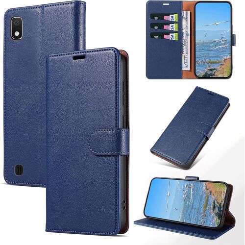 Sjzg-Coque Pour Samsung Galaxy A10, Antichoc Magnetique Étui À Rabat Avec Porte Cartes, Portefeuille Housse En Cuir Pu Pour Samsung A10, Bleu