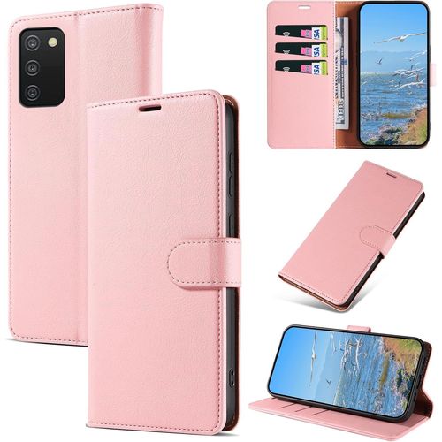 Kal-Coque Pour Samsung Galaxy A03s, Antichoc Magnetique Étui À Rabat Avec Porte Cartes, Portefeuille Housse En Cuir Pu Pour Samsung A03s, Rose