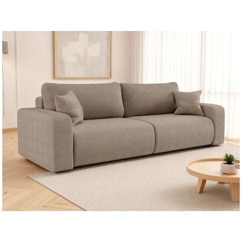 Canapé Droit 3 Places Convertible En Velours Côtelé - Taupe